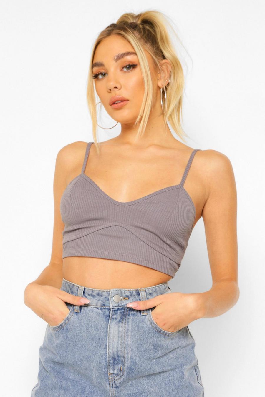 Dusty blue Ribbed Seam Detail Strappy Bralet image number 1