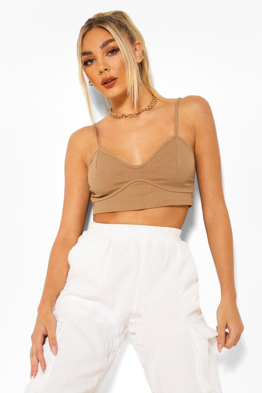 Stone Ribbed Seam Detail Strappy Bralet image number 1