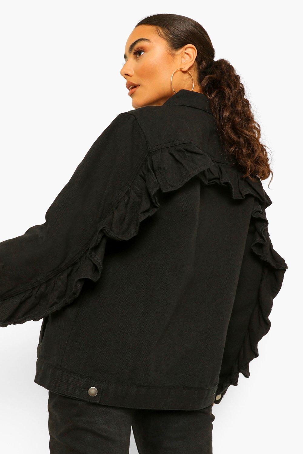 Ruffle shoulder denim jacket sale