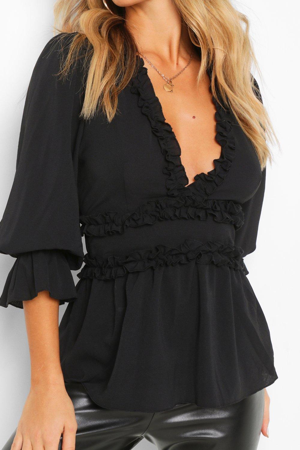 Woven Ruffle Peplum Top