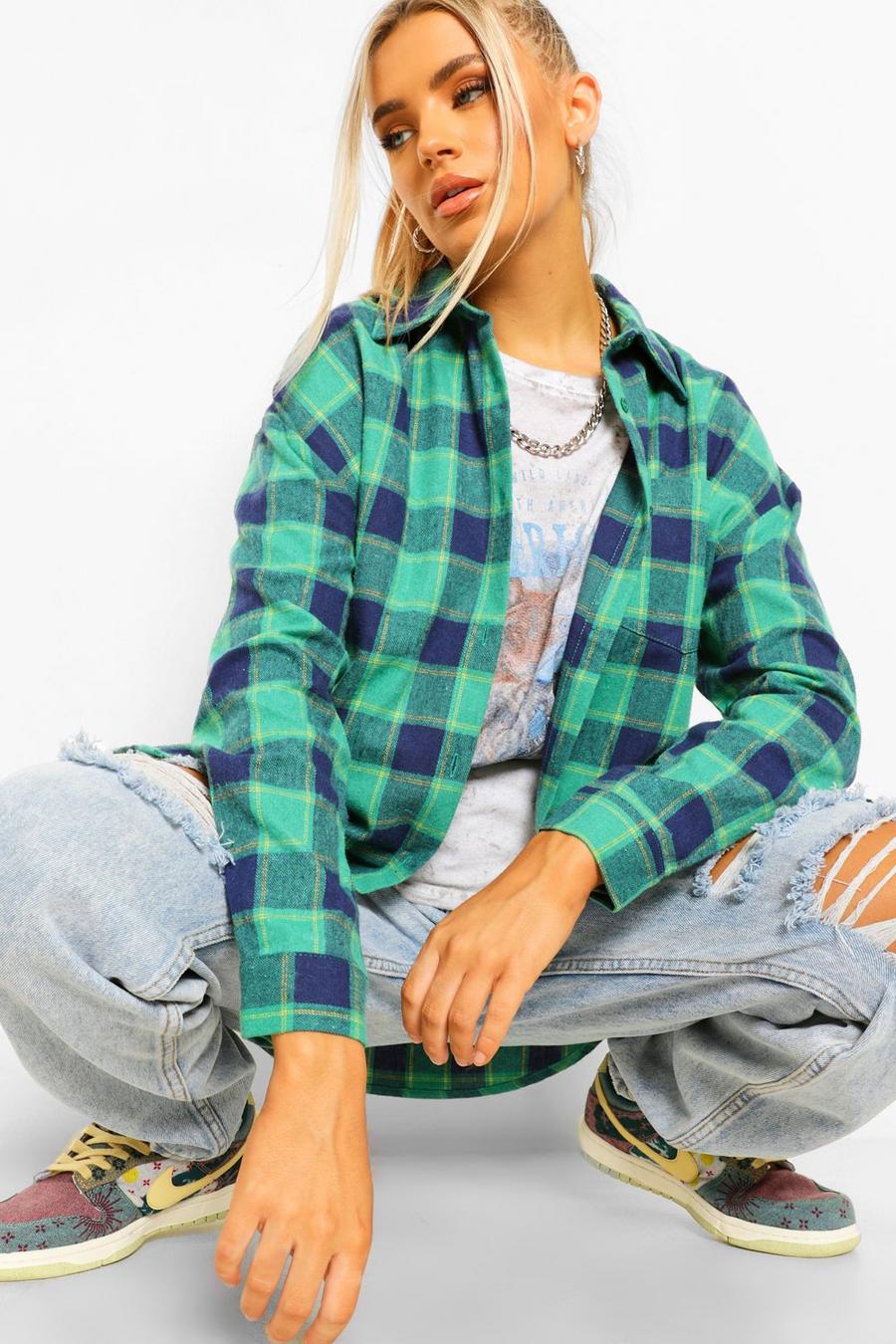 Green Oversized Checked Shirt image number 1
