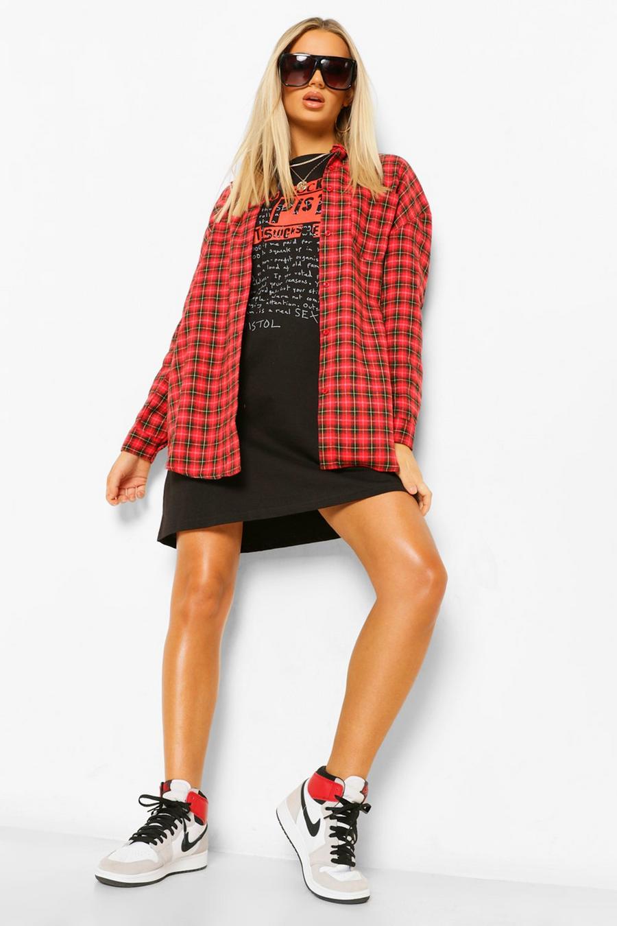 Oversized Checked Shirt, Red image number 1