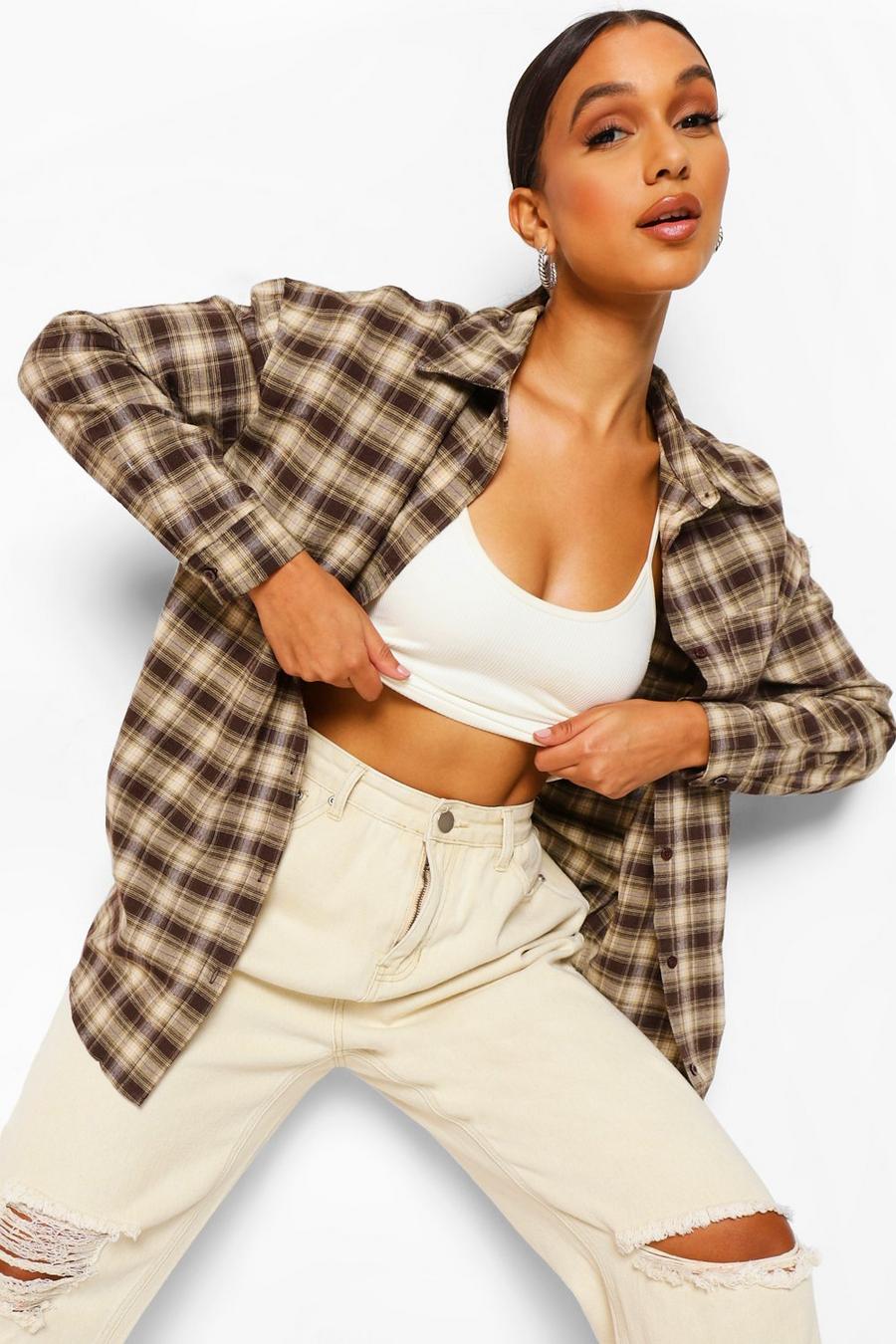 Brown Oversized Checked Shirt image number 1