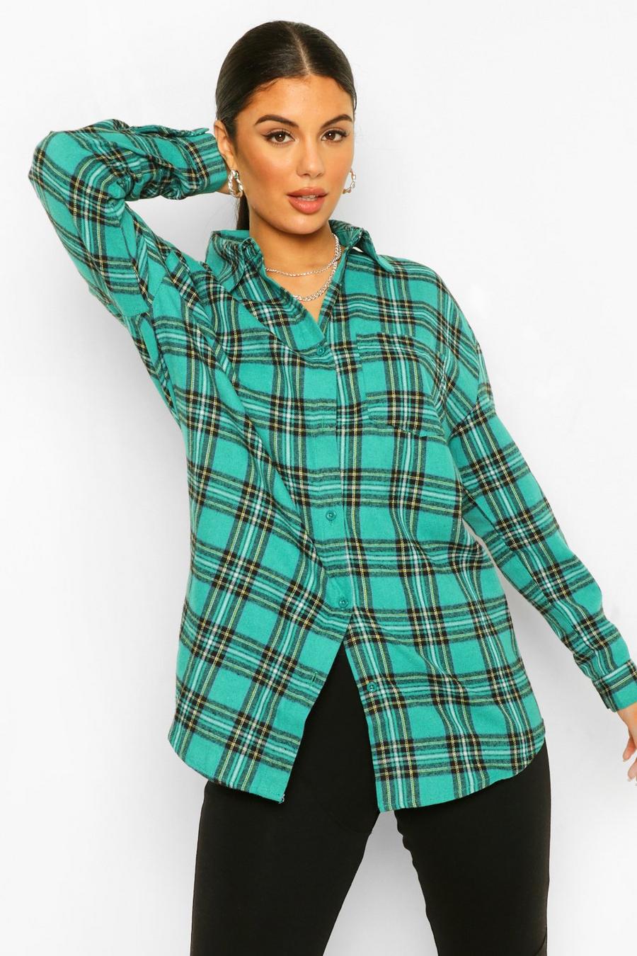 Oversized Checked Shirt, Green image number 1