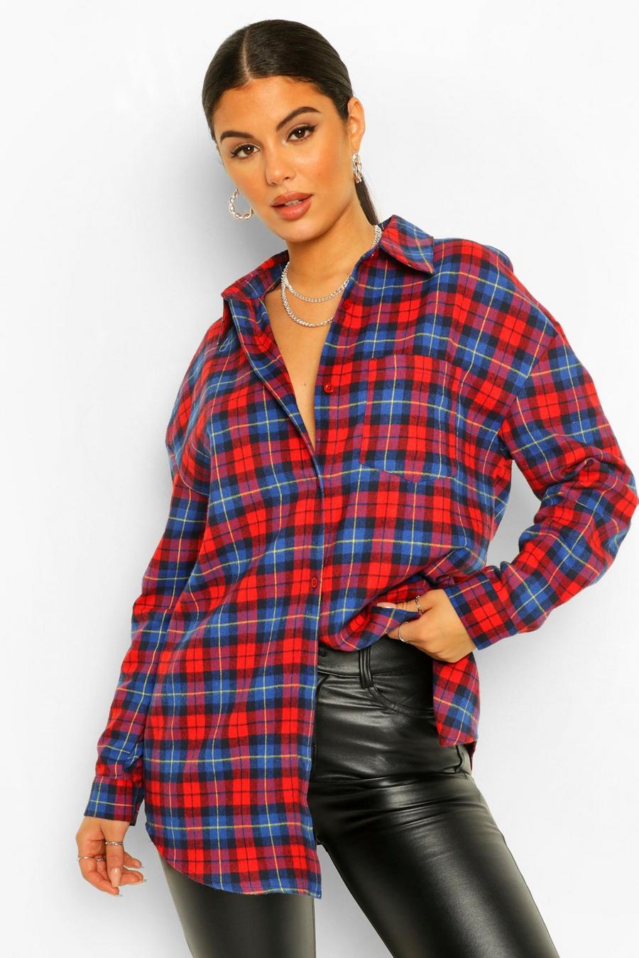 Red Oversized Flannel Shirt image number 1