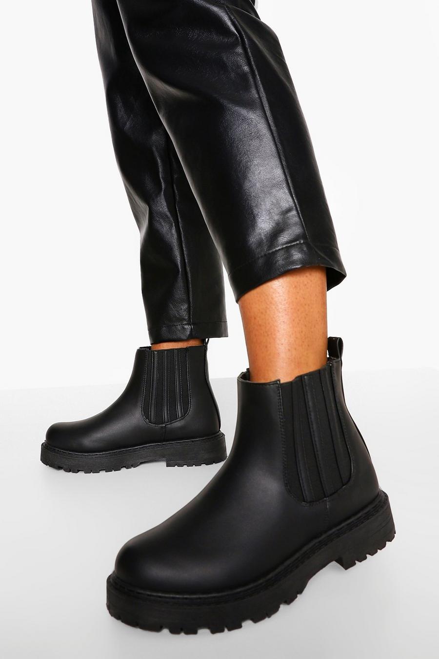 Black Wide Width Chunky Chelsea Boots image number 1