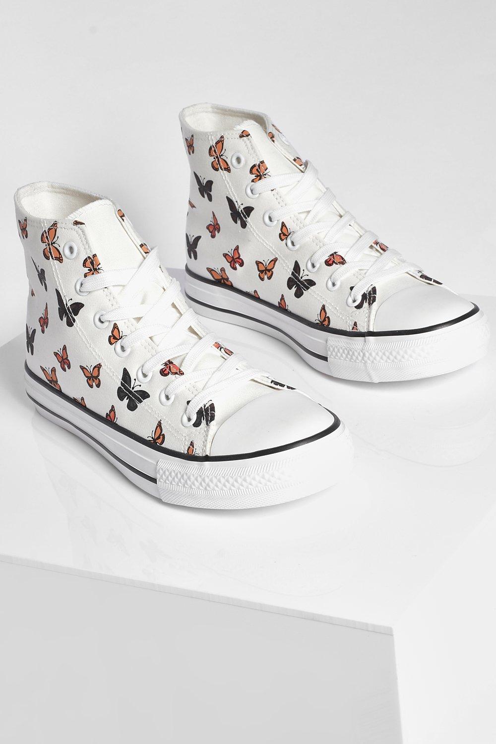 Butterfly Print Canvas High Top Trainers | boohoo