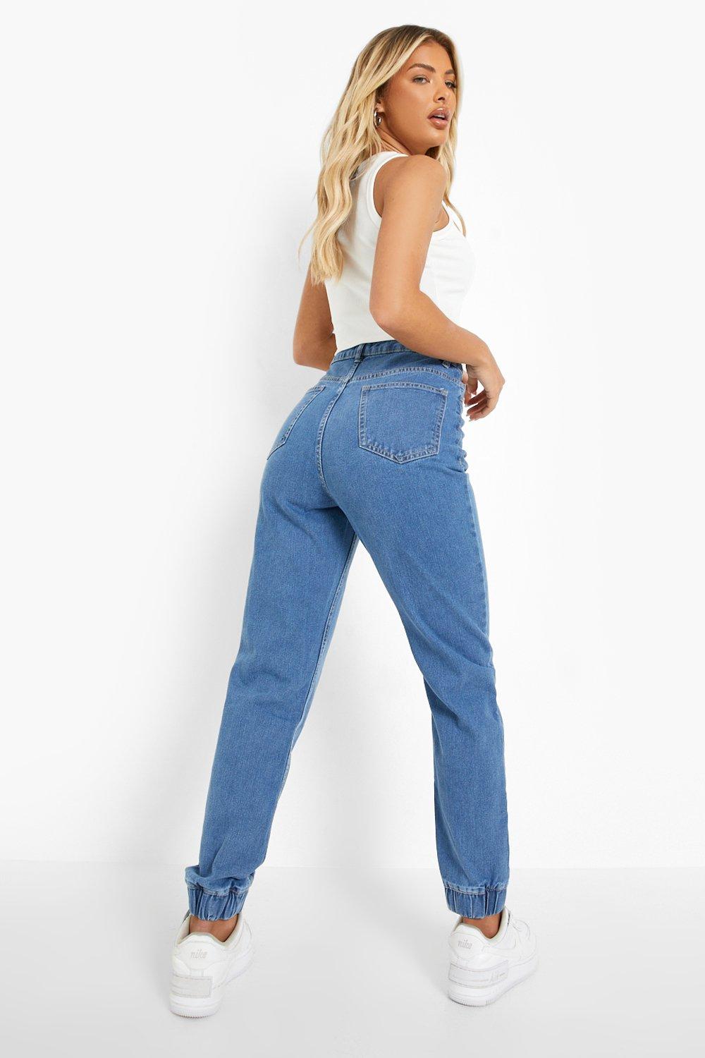 womens denim cuffed joggers