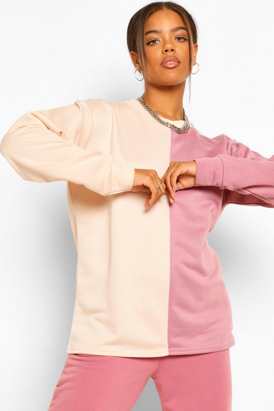 Rose Oversize sweatshirt med blockfärger image number 1