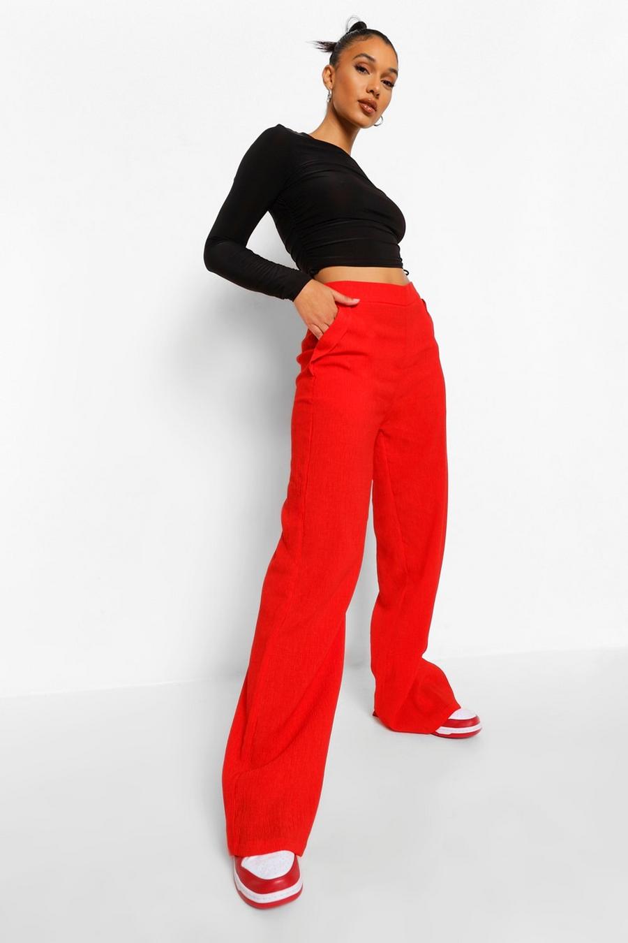 Red High Waisted Textured Wide Leg Trousers image number 1