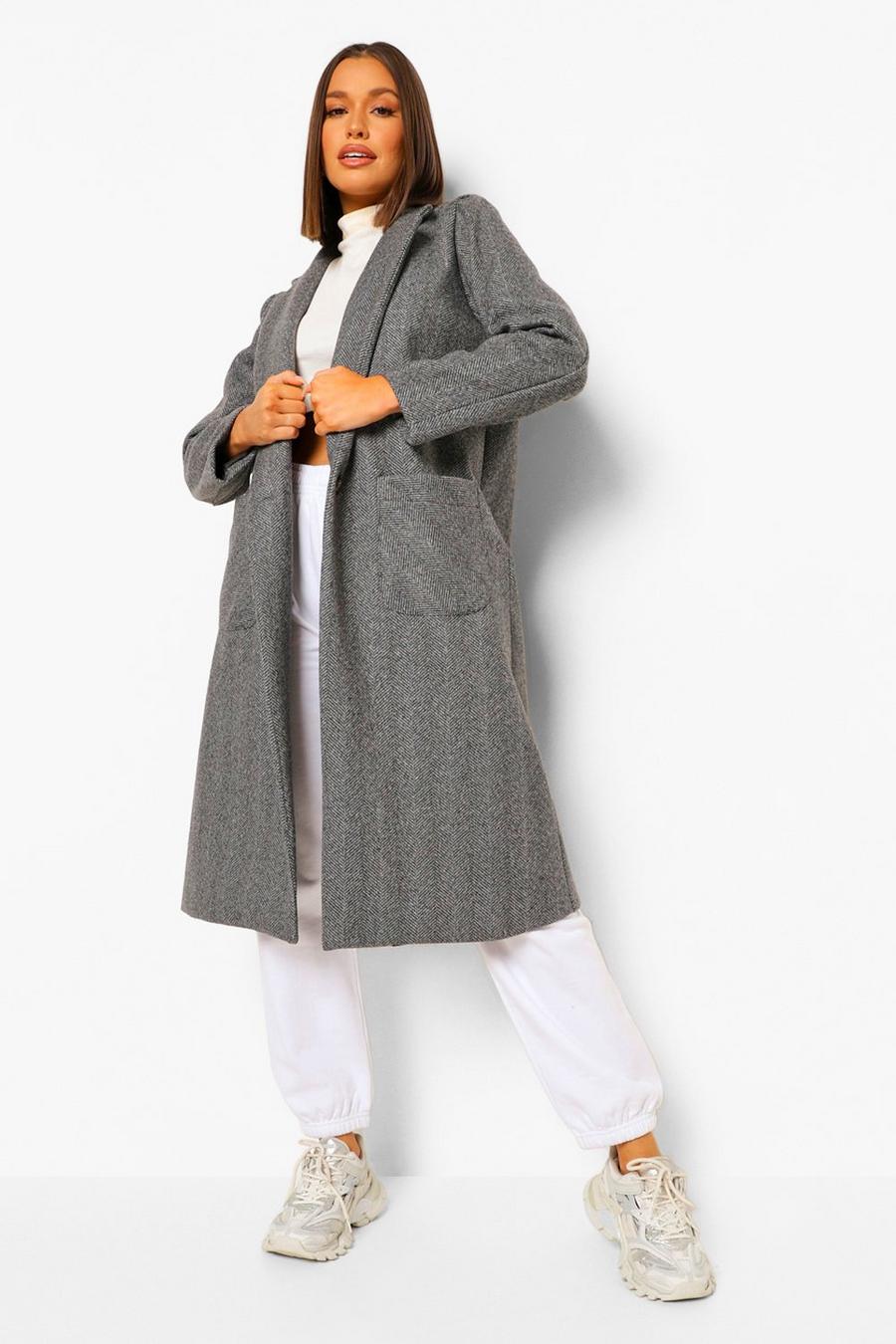 Black Herringbone Tailored Boyfriend Coat image number 1
