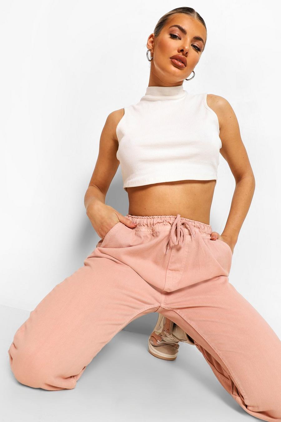 Pink Denim Drawcord Cuff Joggers image number 1