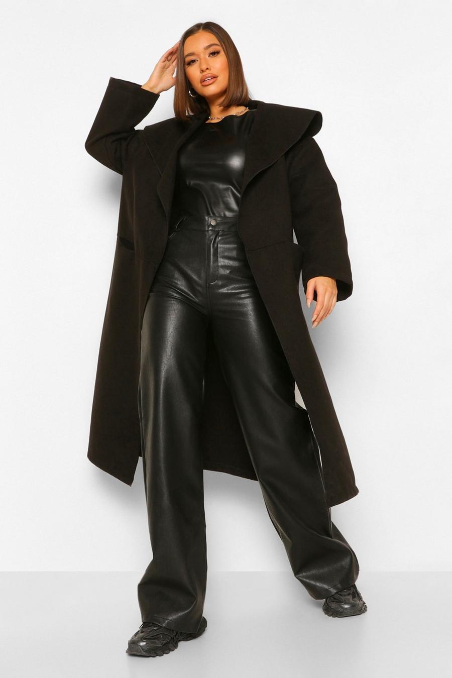 Black Shawl Collar Oversized Wool Look Coat image number 1