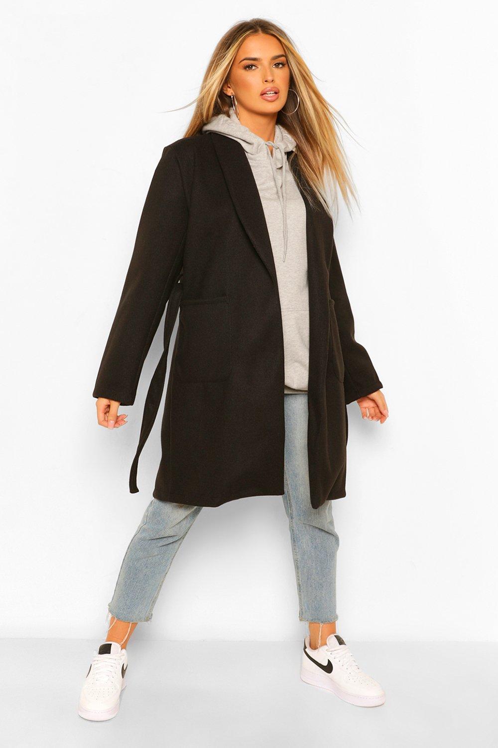 Manteau ceintur style peignoir effet laine boohoo