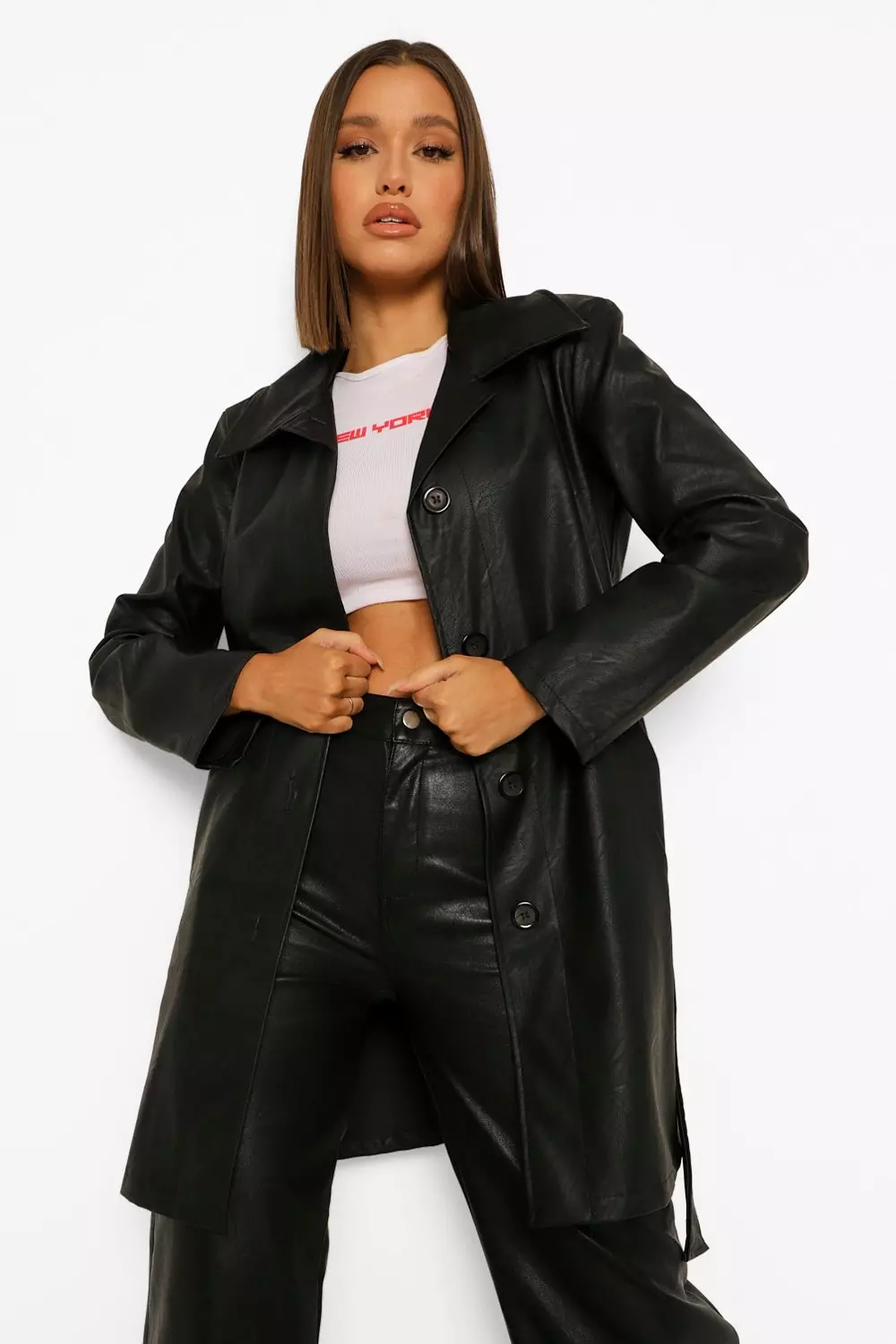 Belted Faux Leather Jacket