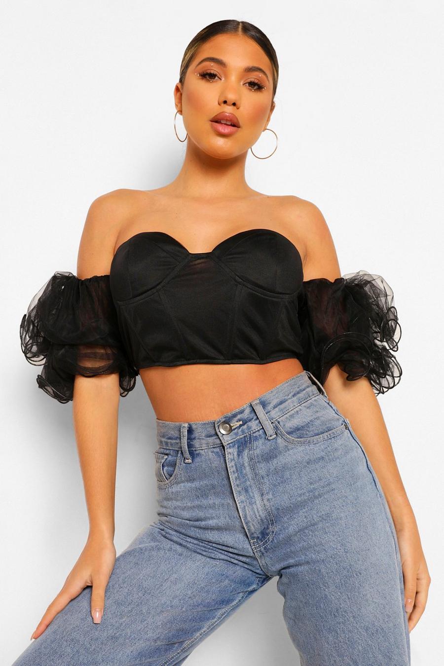 Black Off shoulder-topp i organza image number 1