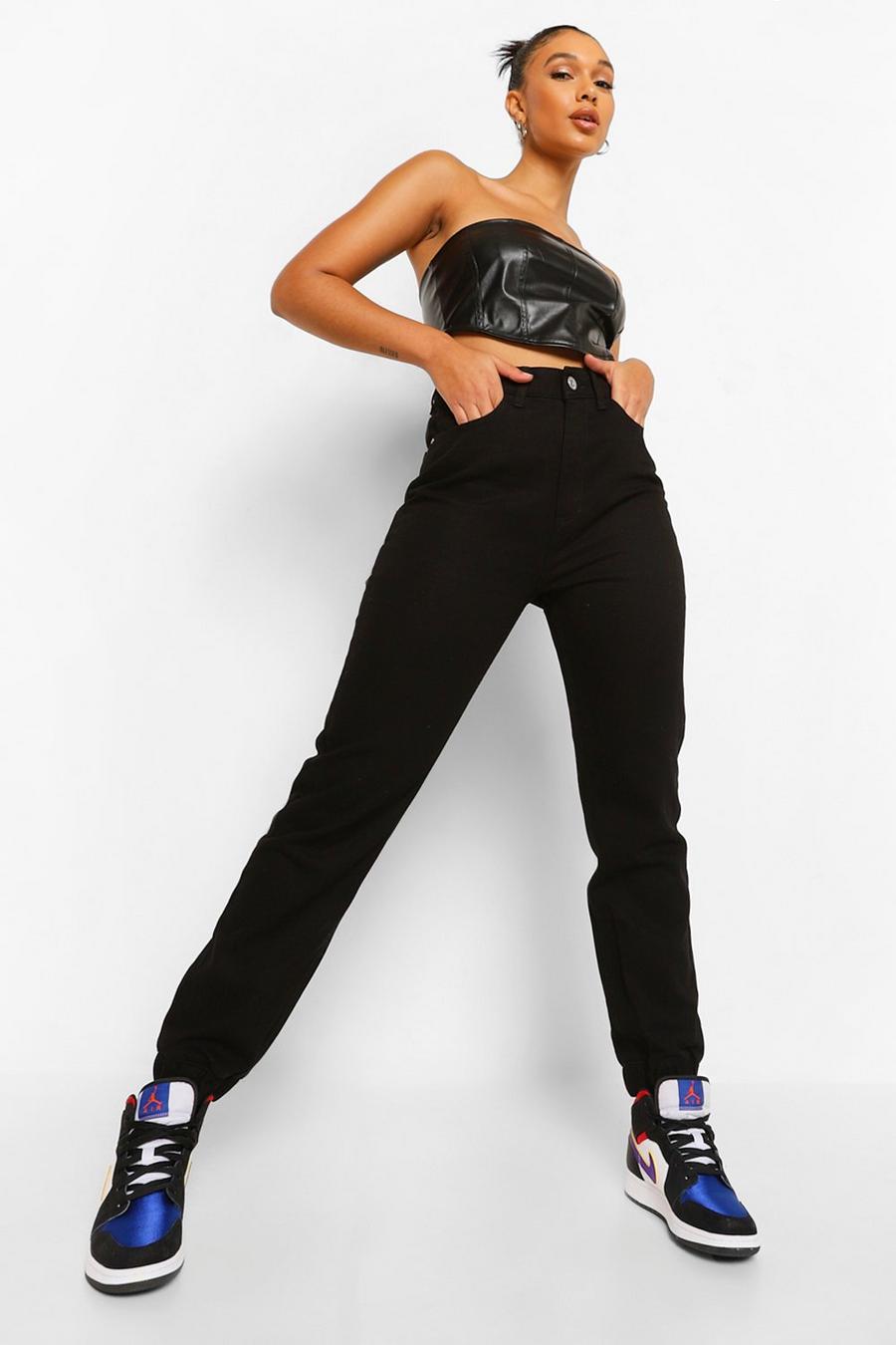 שחור דהוי מכנסי ריצה מבד ג'ינס עם גומי בחפתים image number 1