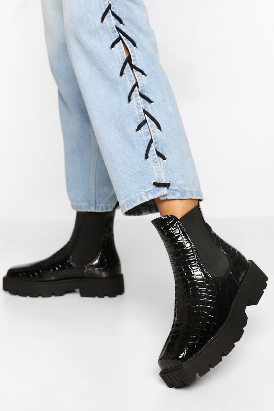 Black Krokodillen Chelsea Boots Met Vierkante Neus image number 1