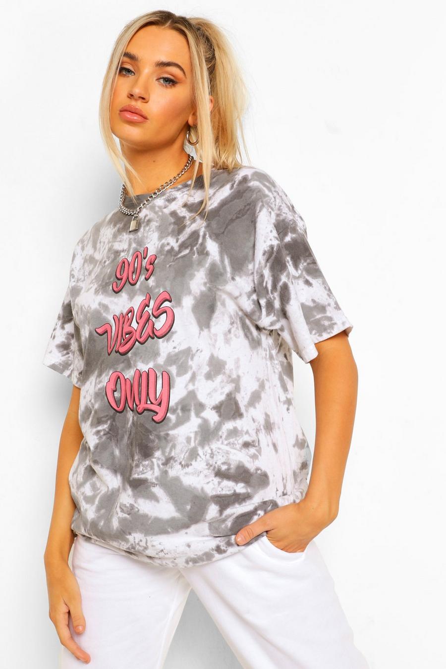 Black 90's Vibes Only Slogan Oversized T-shirt image number 1