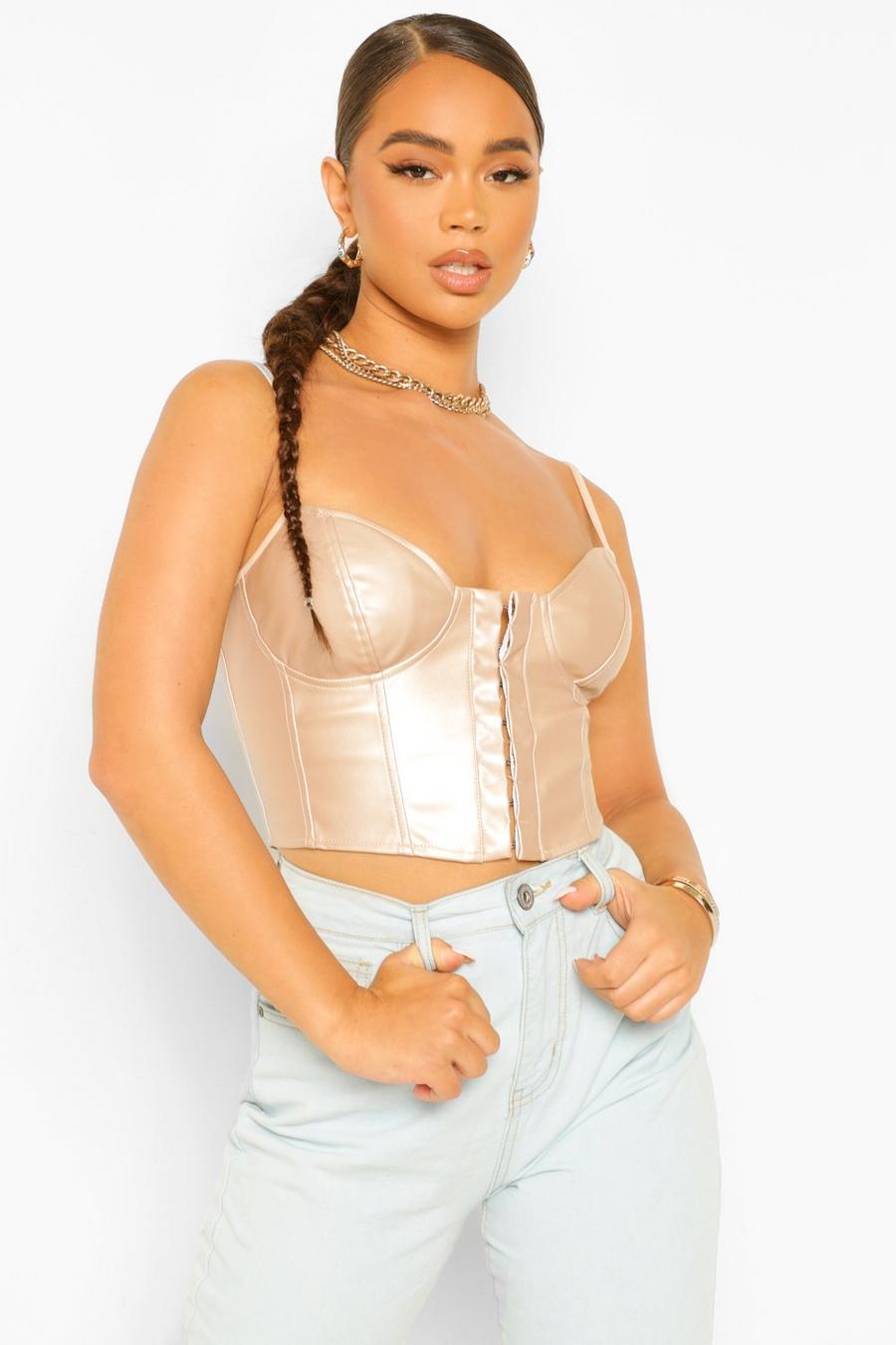 Taupe Pu Hook And Eye Corset image number 1