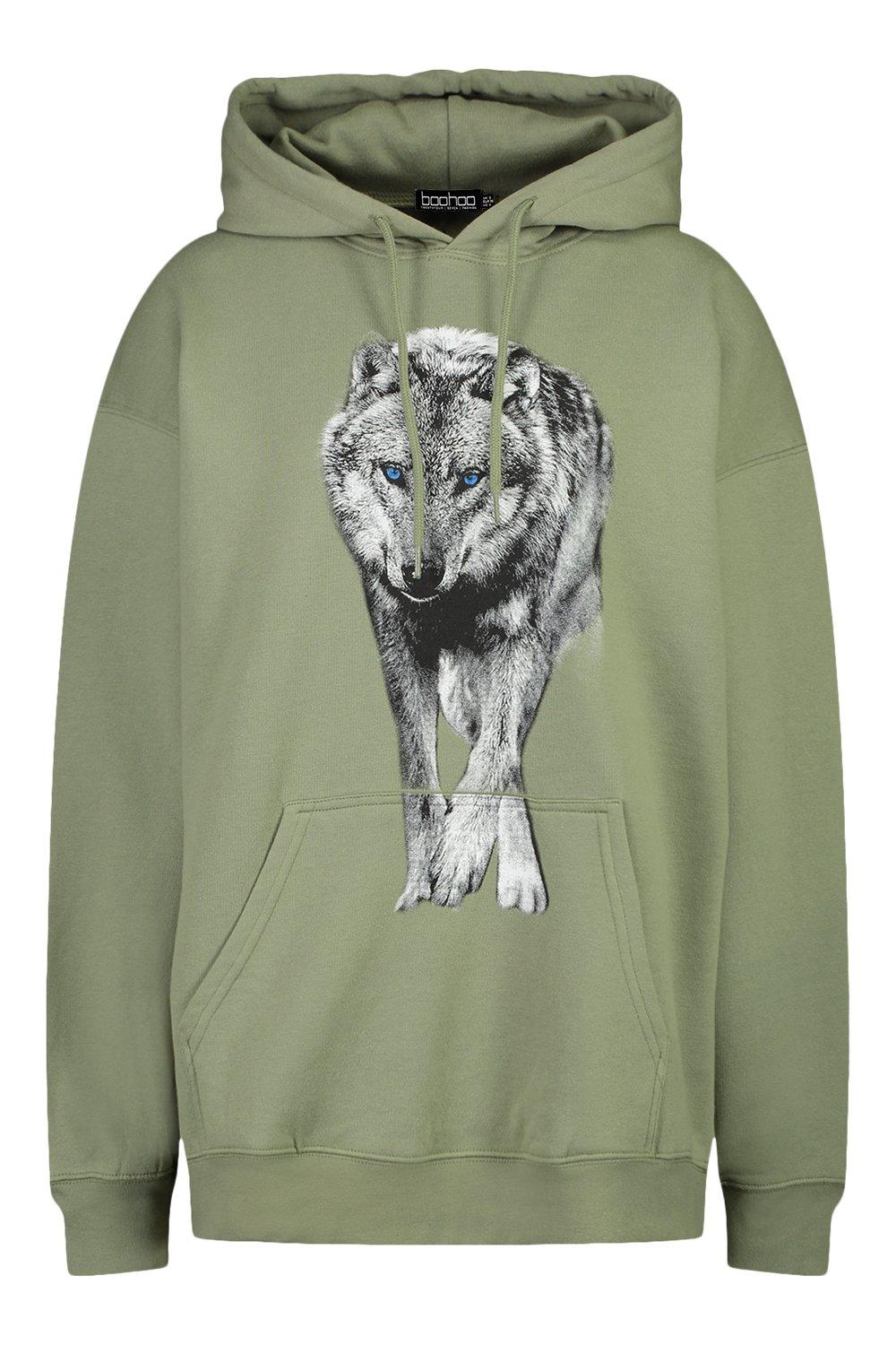 Oversized Wolf Hoodie Met Print Op De Voor En Achterkant