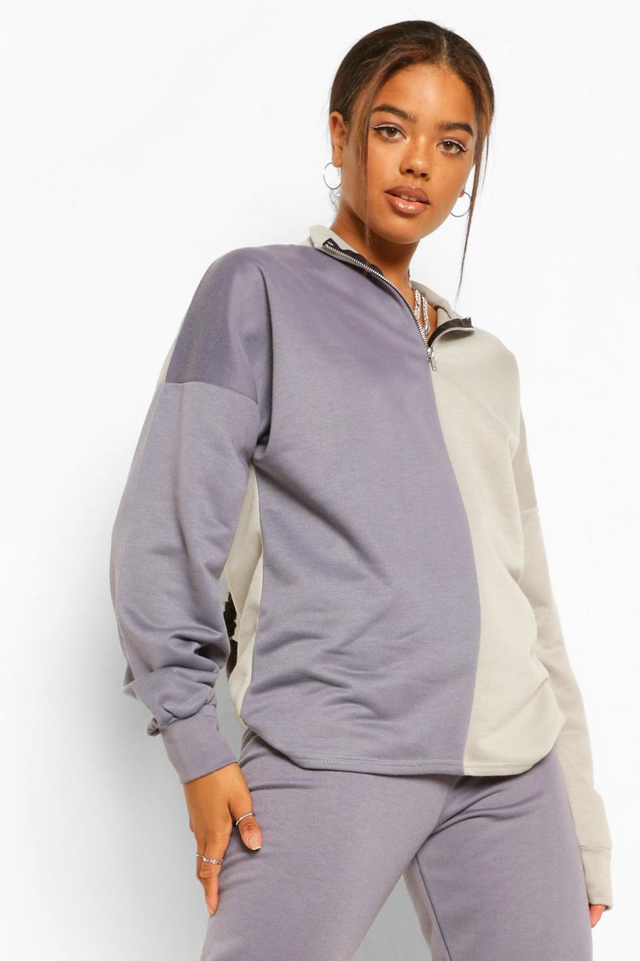 Suéter ancha con media cremallera y bloques de color, Gasolina image number 1