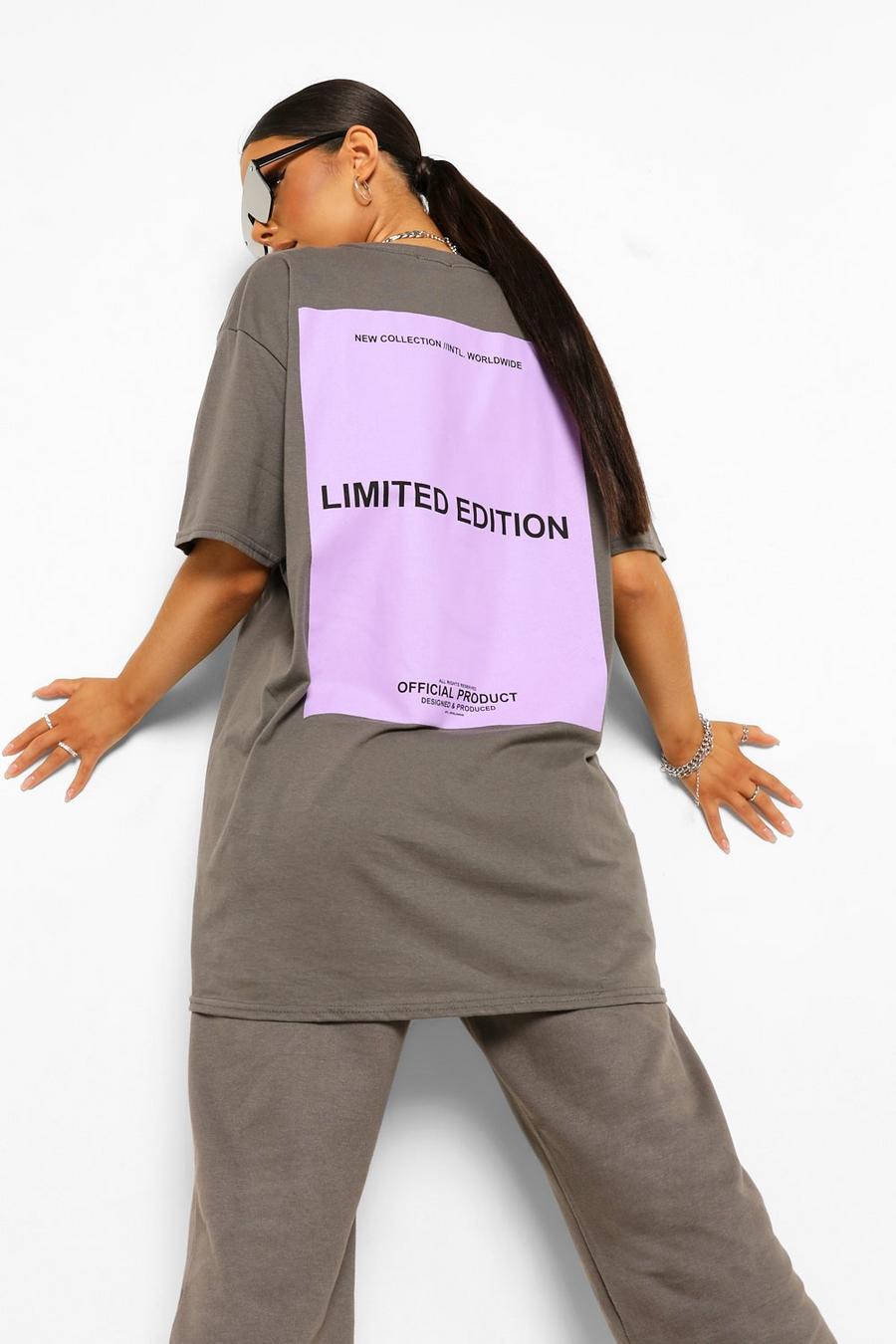Camiseta oversize con estampado Limited Edition en la espalda, Charcoal image number 1