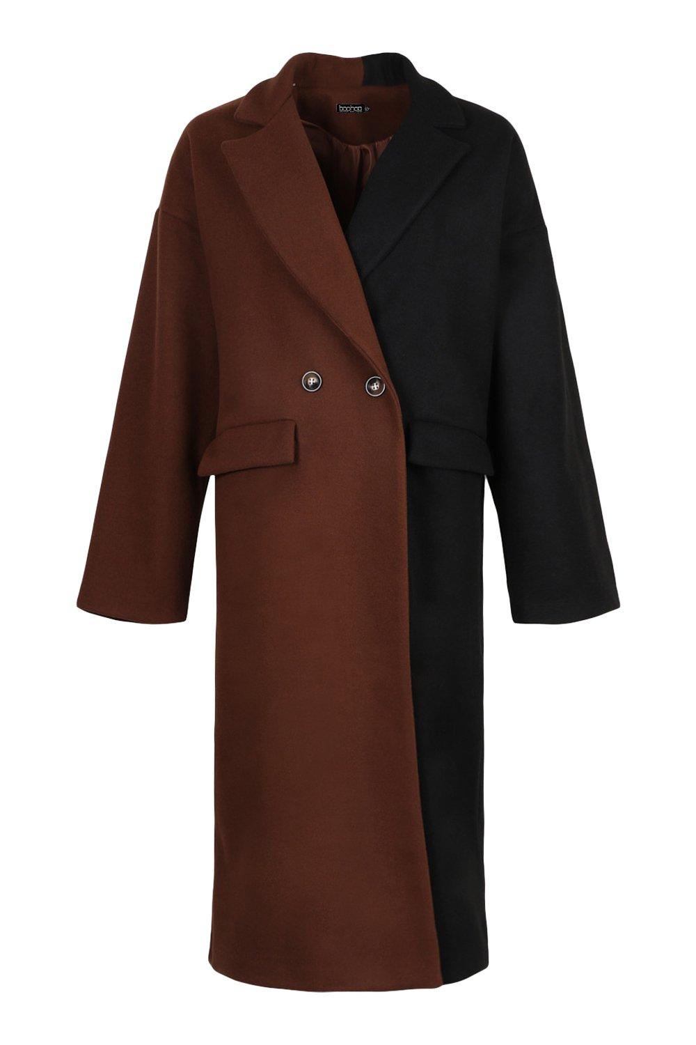 Women's color block wool coat sales