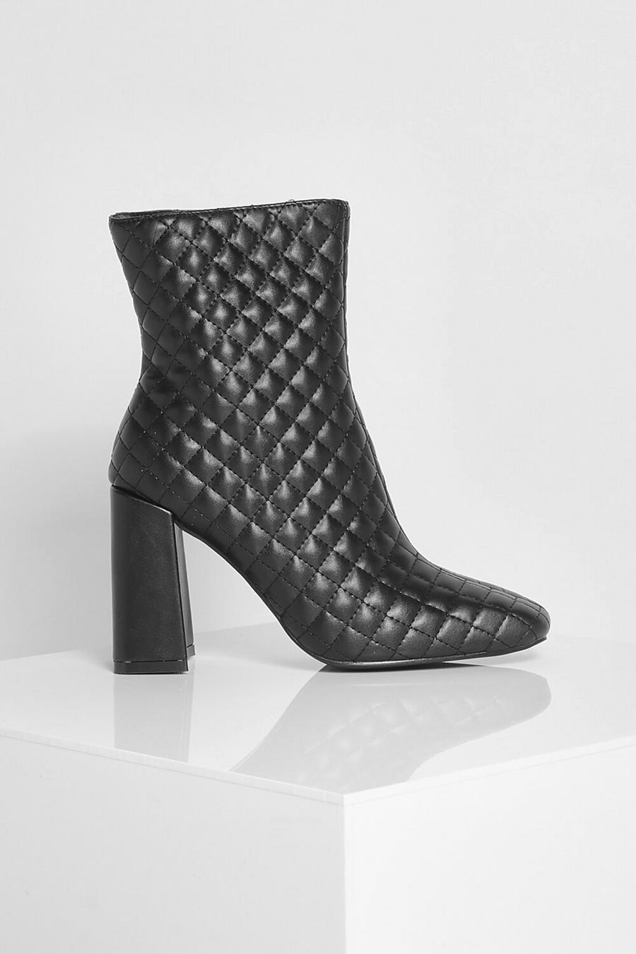 Black Quilted Square Toe Shoe Boot image number 1