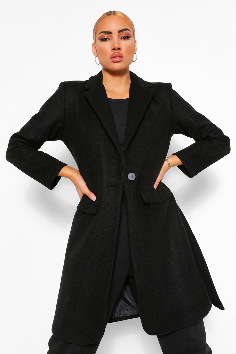 Manteau effet laine à épaulettes, Black image number 1