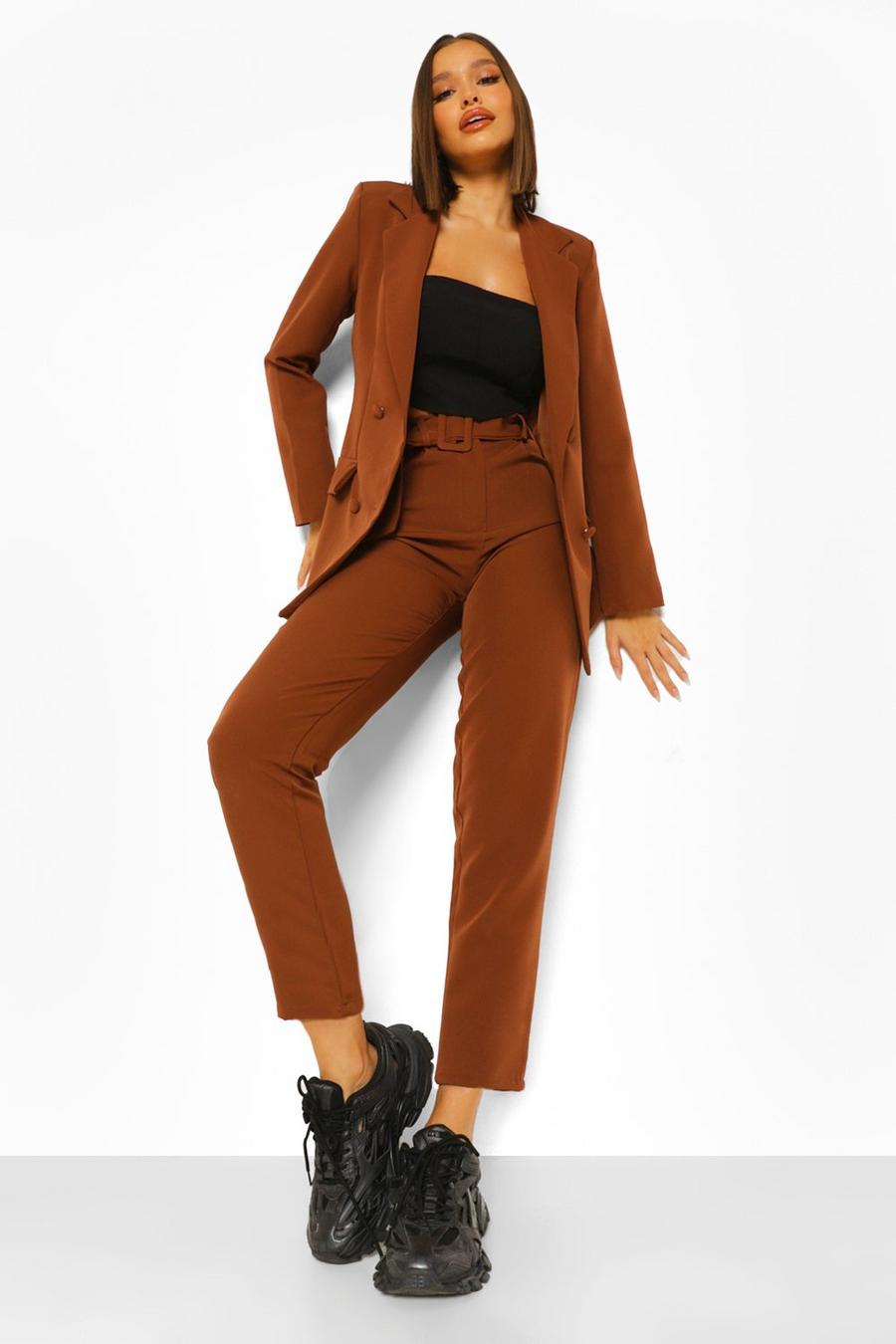 Self Fabric Belted Dress Pants image number 1