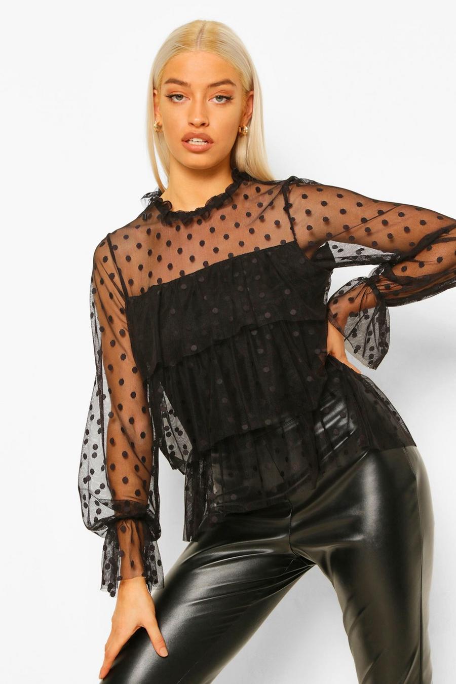 Dobby Mesh Top Met Ruches image number 1