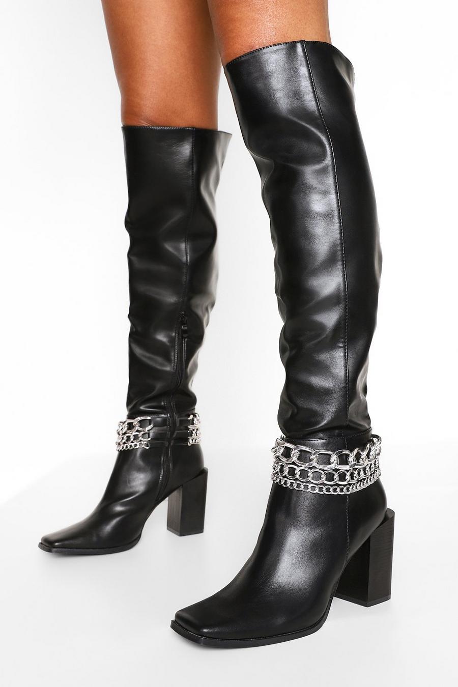 Black Chain Detail High Leg Boot image number 1