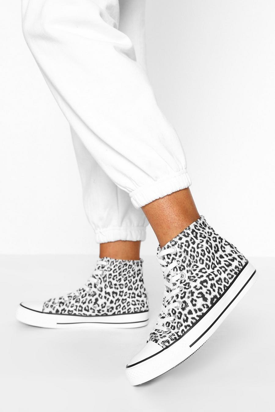 Leopard Print High Top Canvas Trainers image number 1