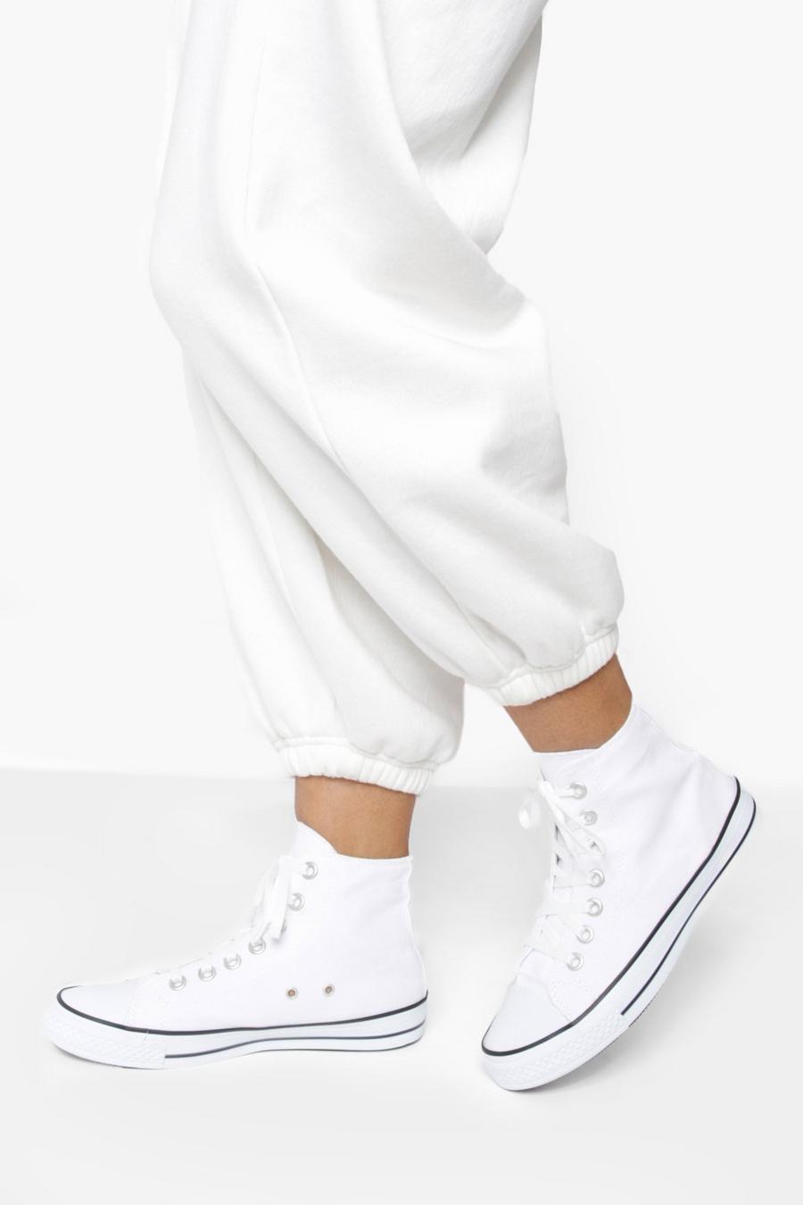 לבן bianco נעלי ספורט קנבס עם חלק עליון גבוה