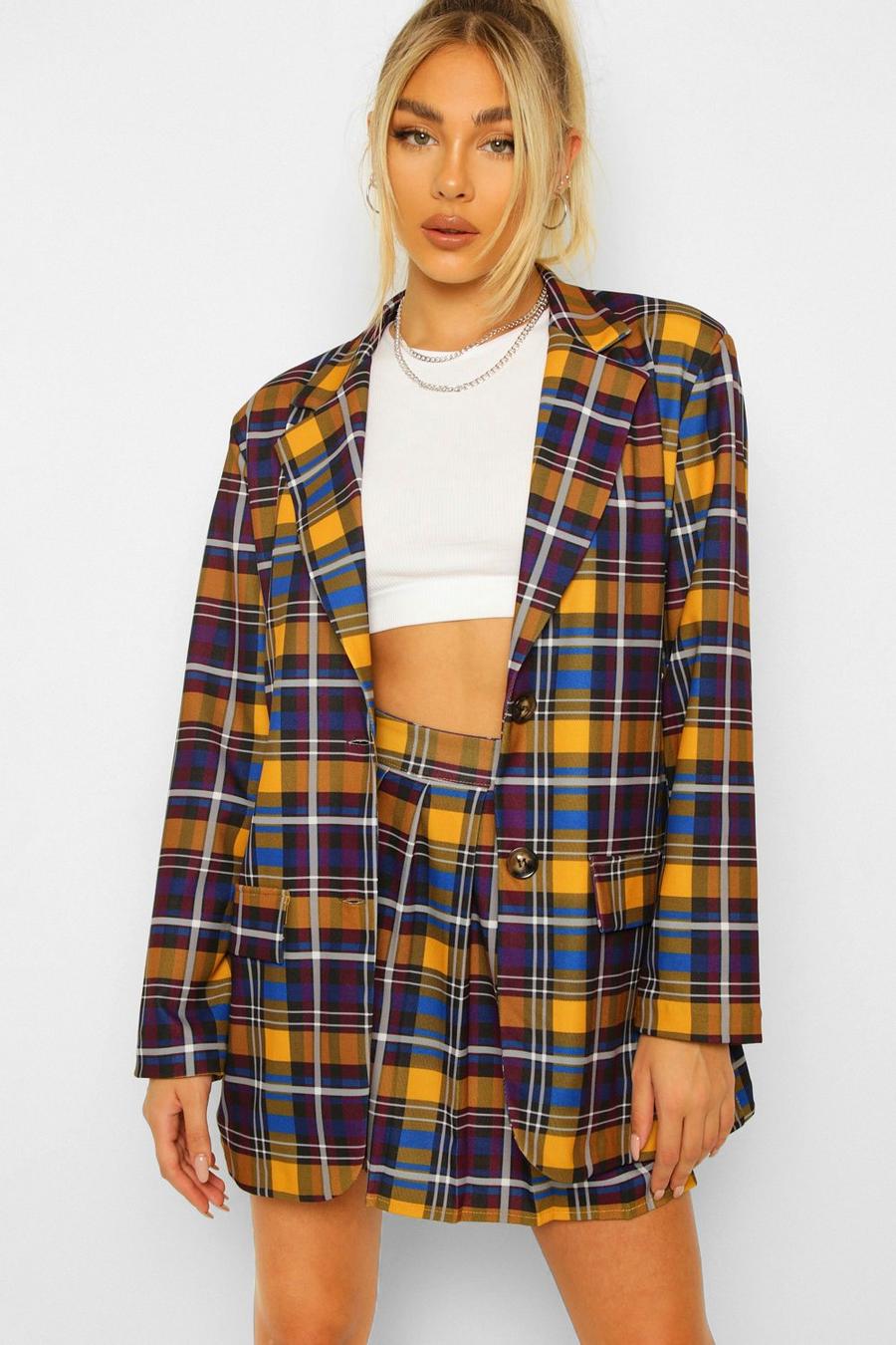 Mustard Checked Oversized Tailored Blazer image number 1