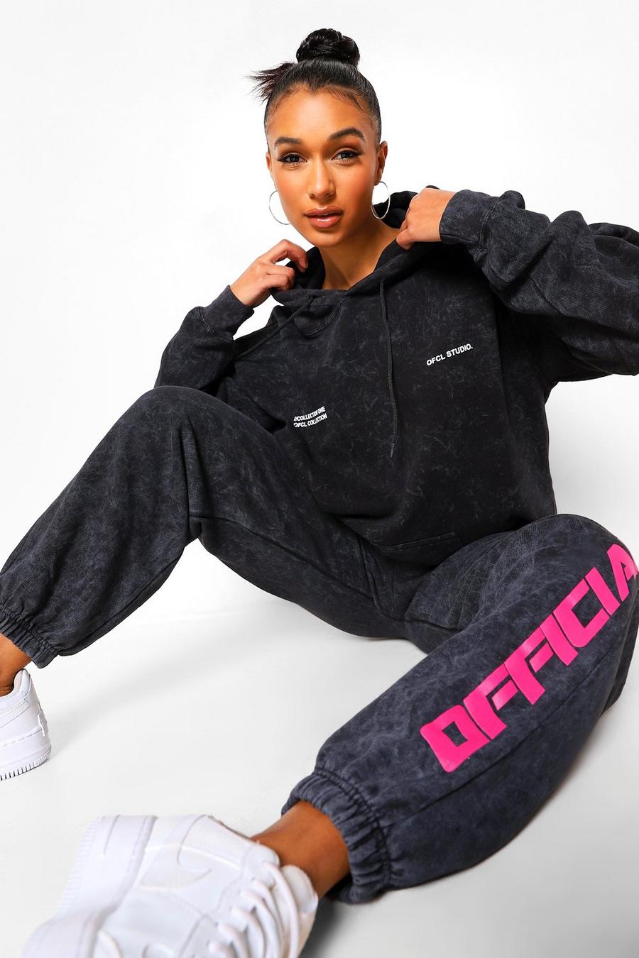 Charcoal "Ofcl Studio" Oversize hoodie med stentvättad effekt image number 1