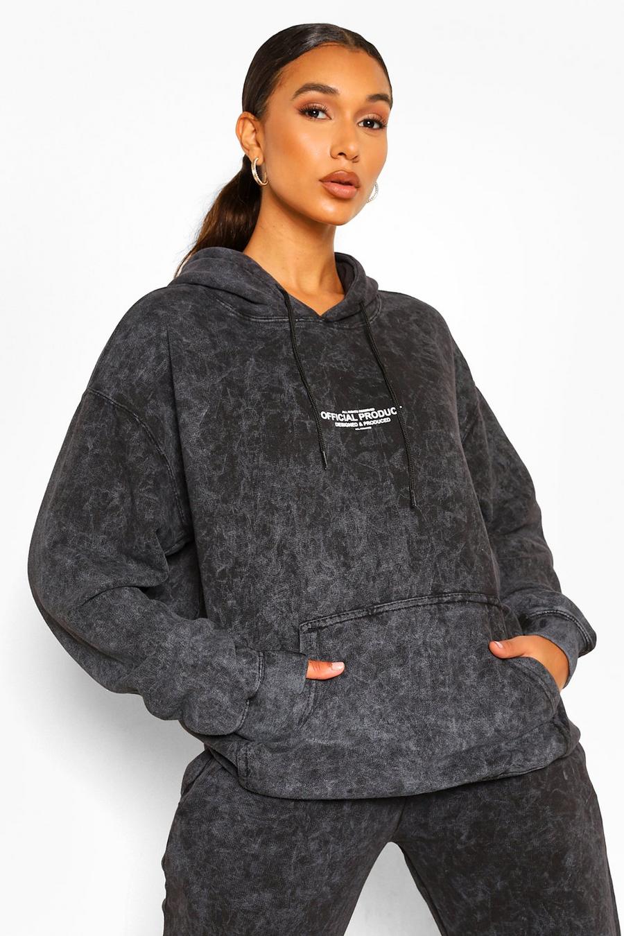 Charcoal "Official Product" Oversize hoodie med stentvättad effekt image number 1