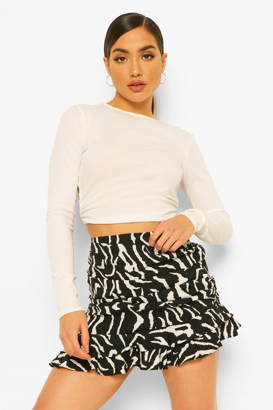 Black Zebra Print Woven Mini Skirt image number 1