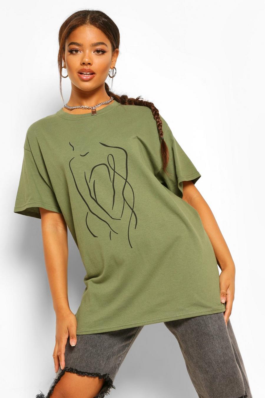 T-shirt oversize con donna disegnata image number 1