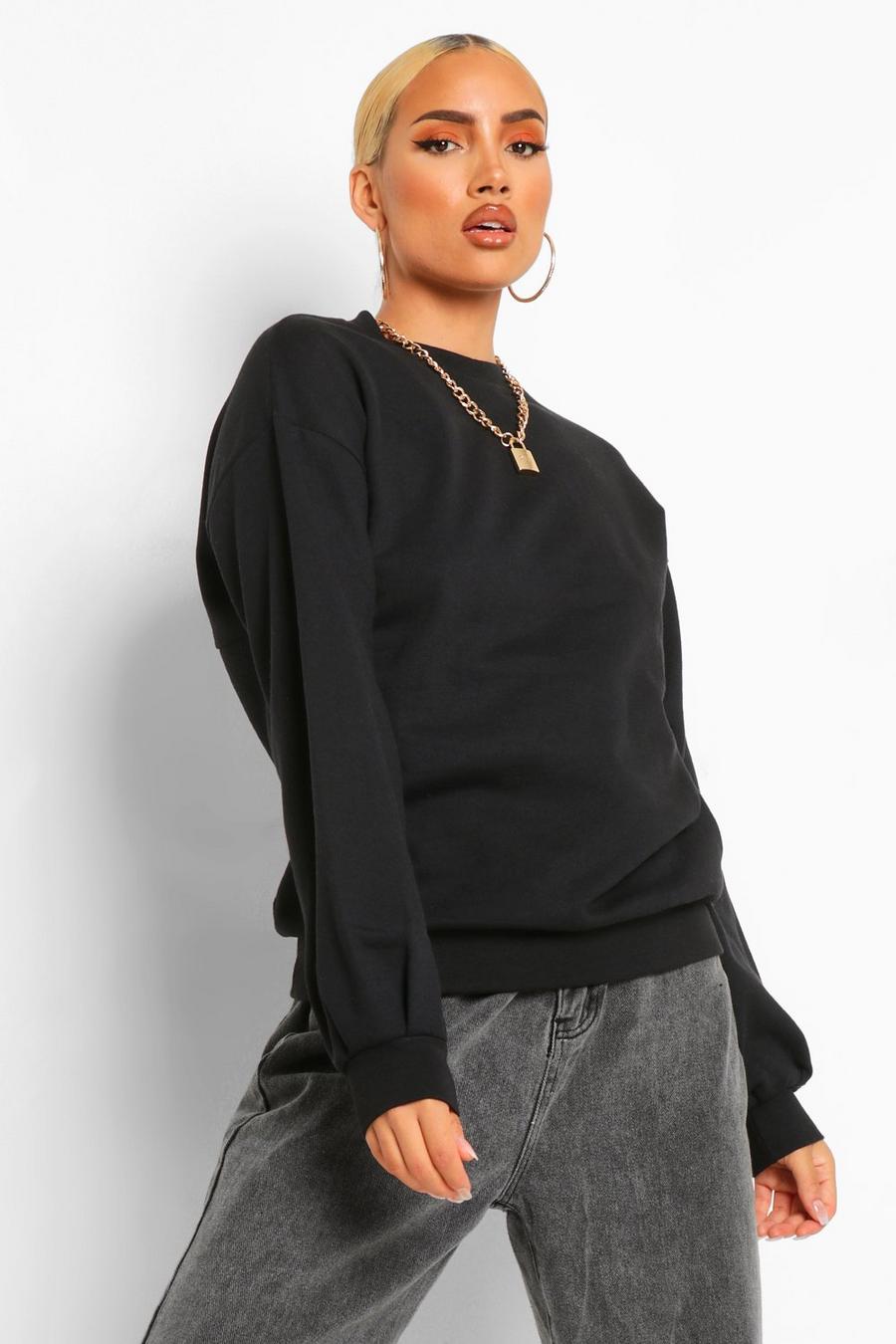 Black Sweatshirt med öppen rygg och puffärm image number 1