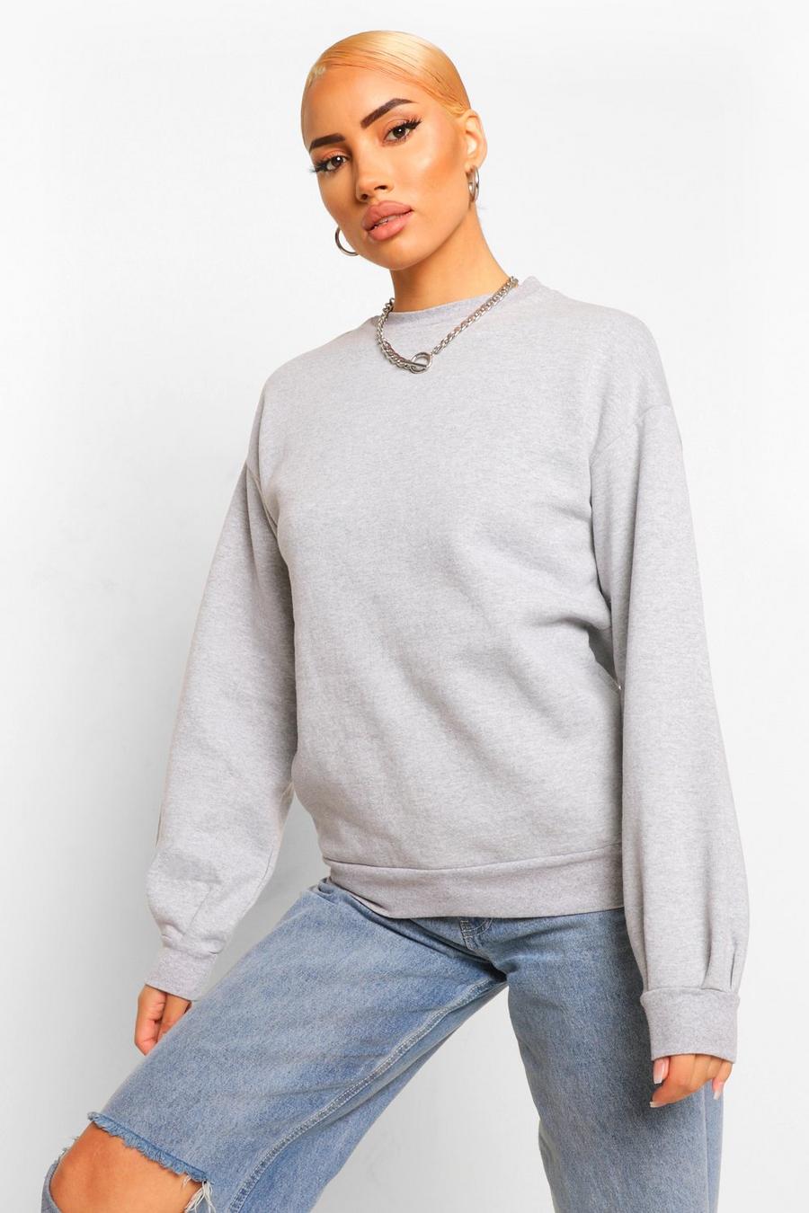 Grey marl Sweatshirt med öppen rygg och puffärm image number 1