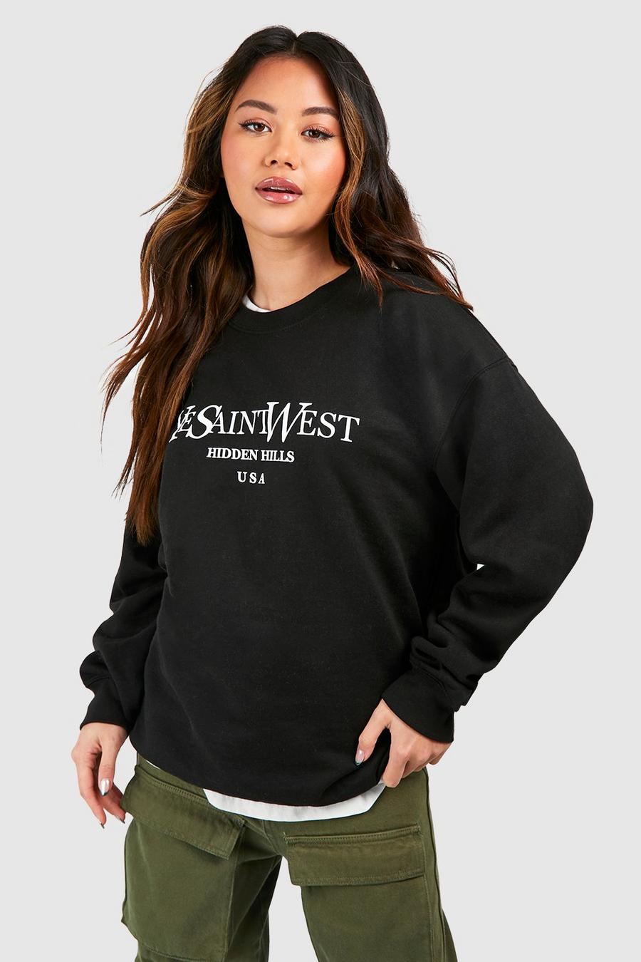 Oversize Sweatshirt mit Ye Saint West Slogan, Black