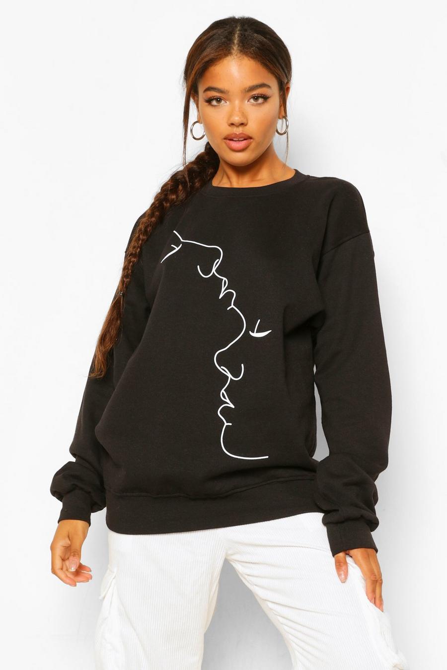 Face Line Drawing Oversized Sweatshirt image number 1