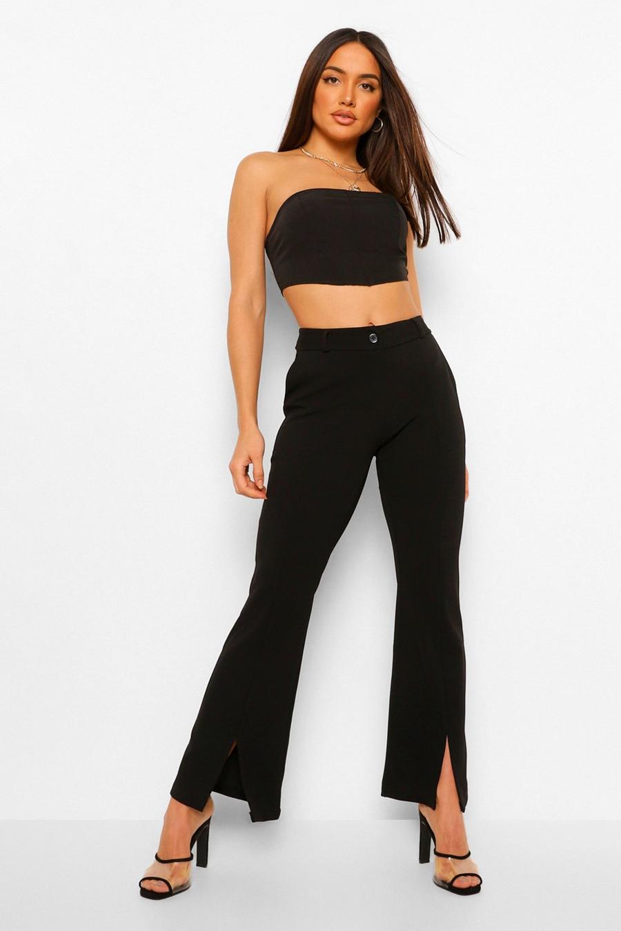Black Split Front Tailored Skinny Trousers image number 1