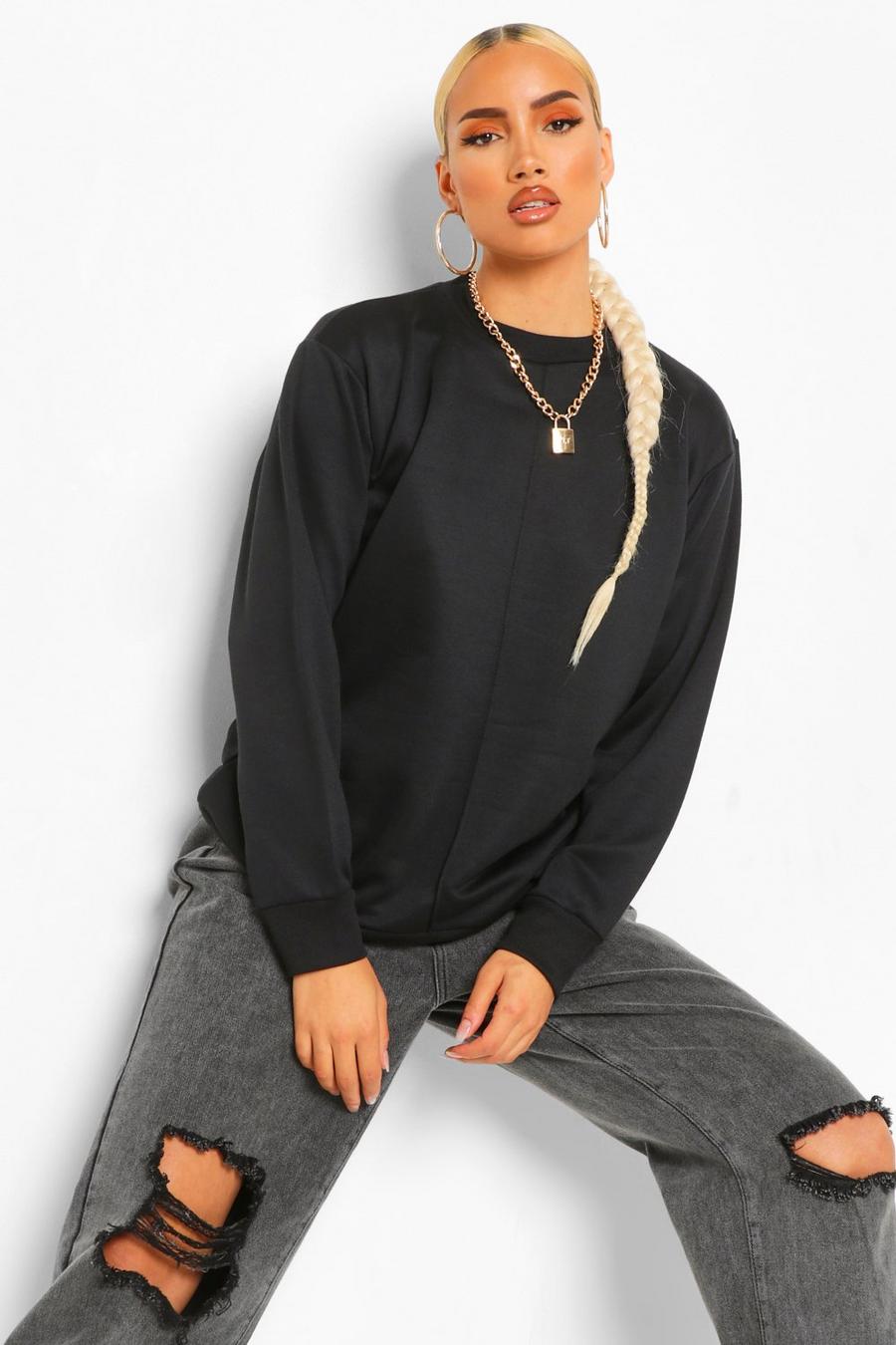 Black Oversize sweatshirt med rund hals och dekorativa sömmar image number 1