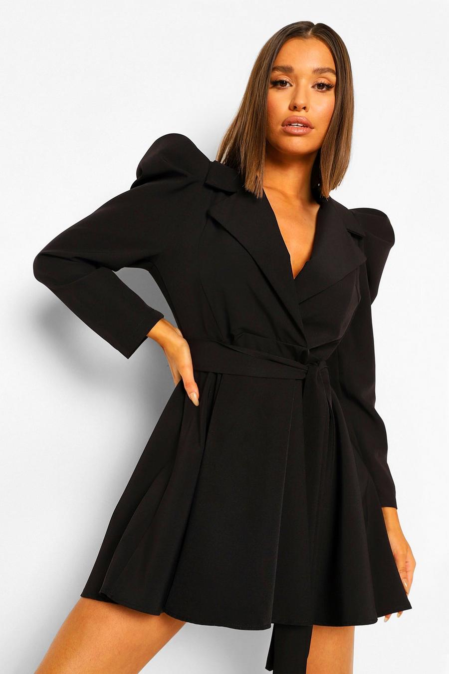 Black Ruched Sleeve Tailored Blazer Dress image number 1