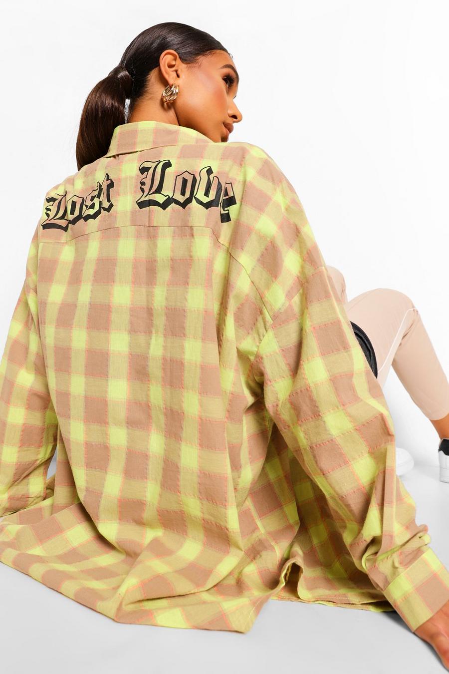 Camicia a quadri con stampa Lost Love sul retro, Lime image number 1