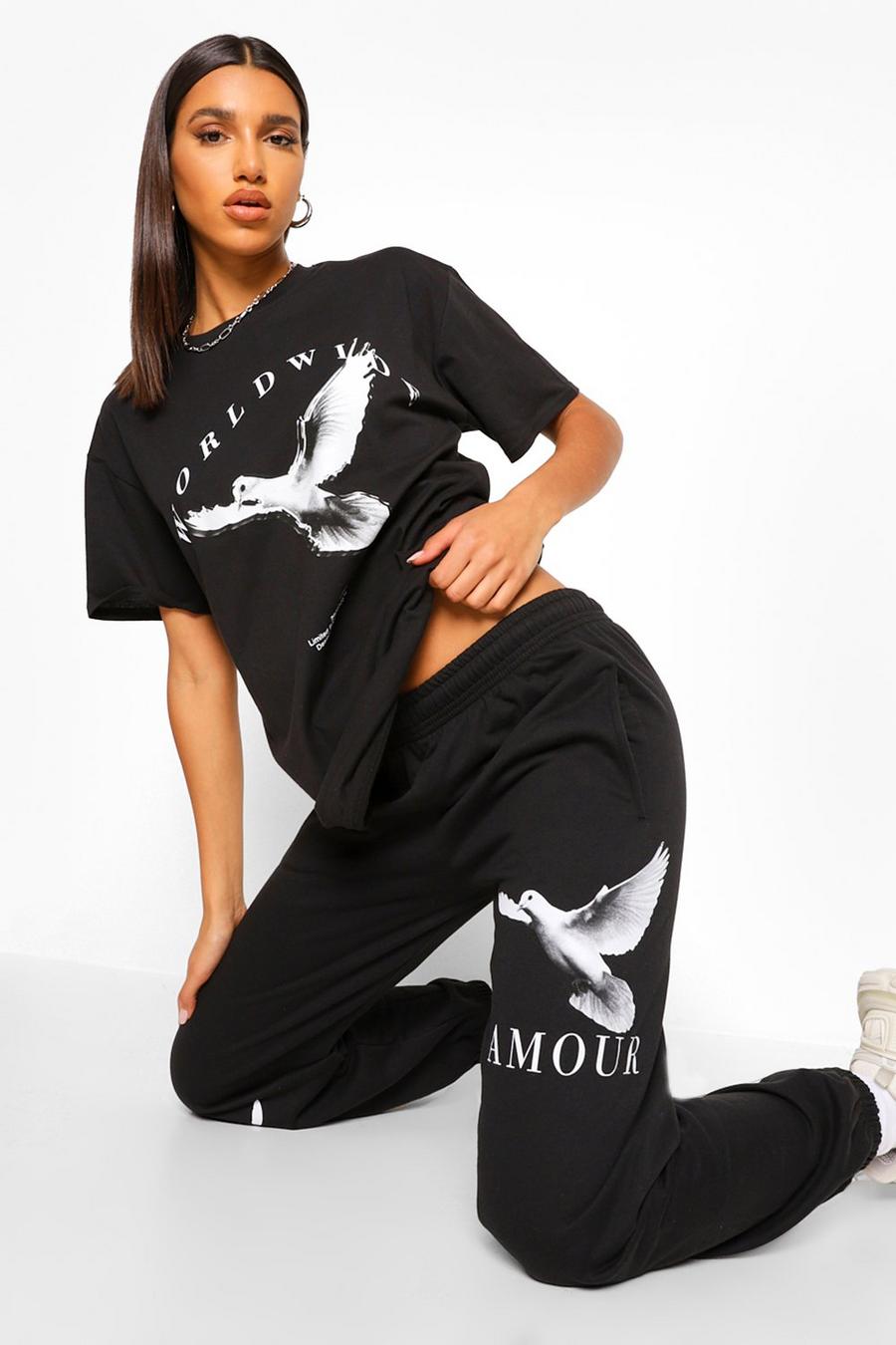 Black Amour Doves Boyfriend Joggers image number 1