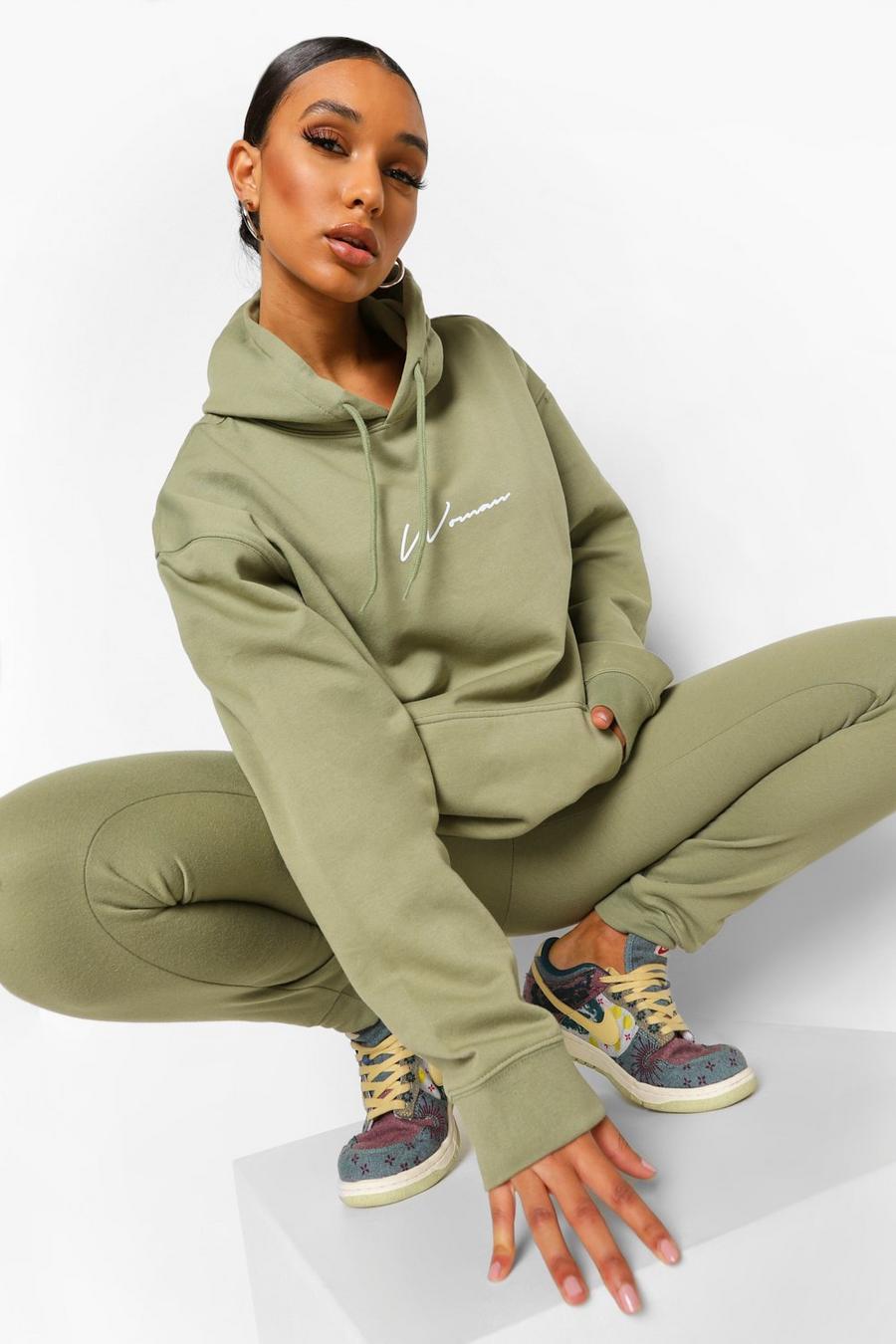 Khaki Woman Oversize hoodie med tryck image number 1
